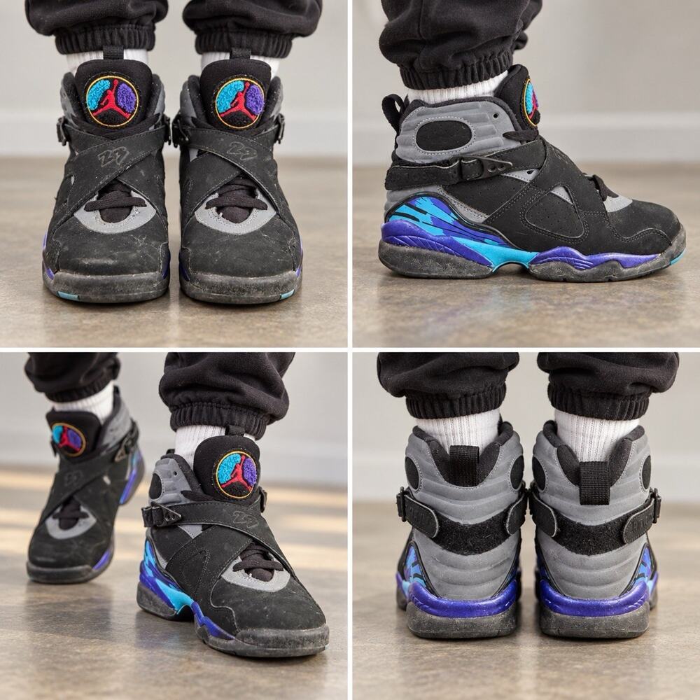 Air Jordan 8 Retro Aqua 2015 GS Size 5Y Black Purple 305368-025